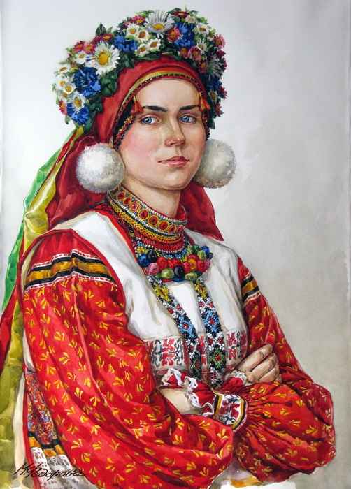 Портрет девушки в праздничном народном костюме Калужской губернии