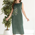 Зеленое платье с вышивкой 100% хлопок Агат Новосибирск